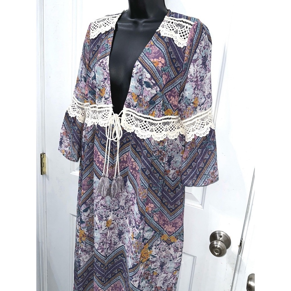Mason & Belle Sheer Floral Long Cardigan Shawl - Picture 5 of 8